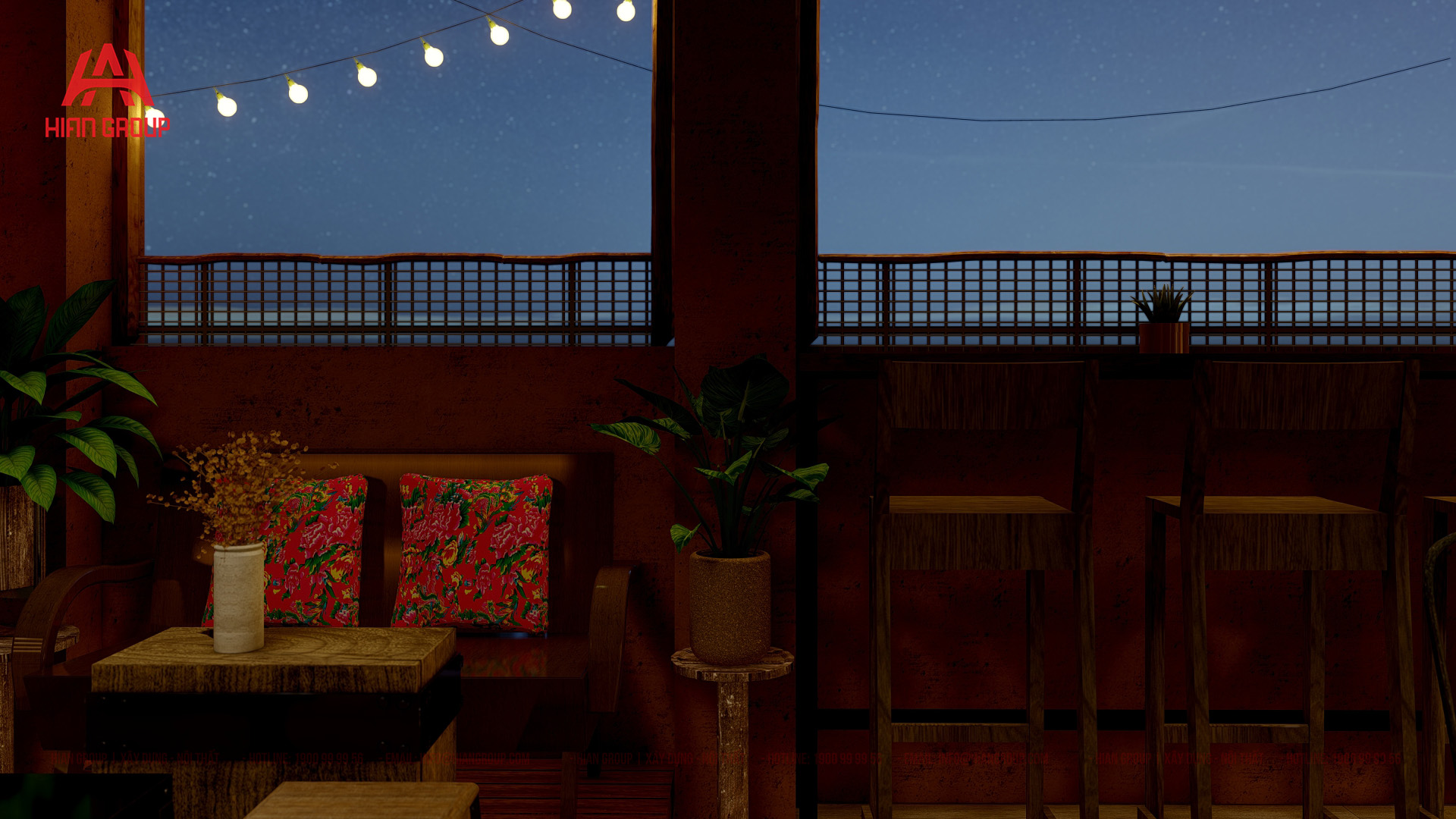 thiết kế quán cafe rooftop