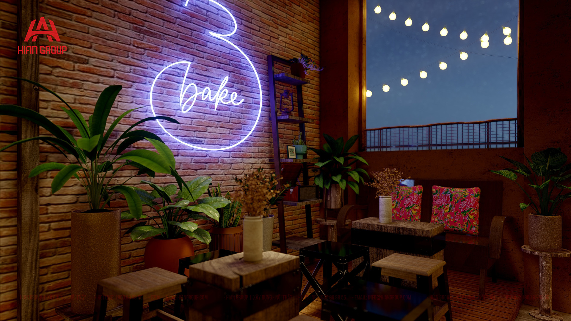 thiết kế quán cafe rooftop