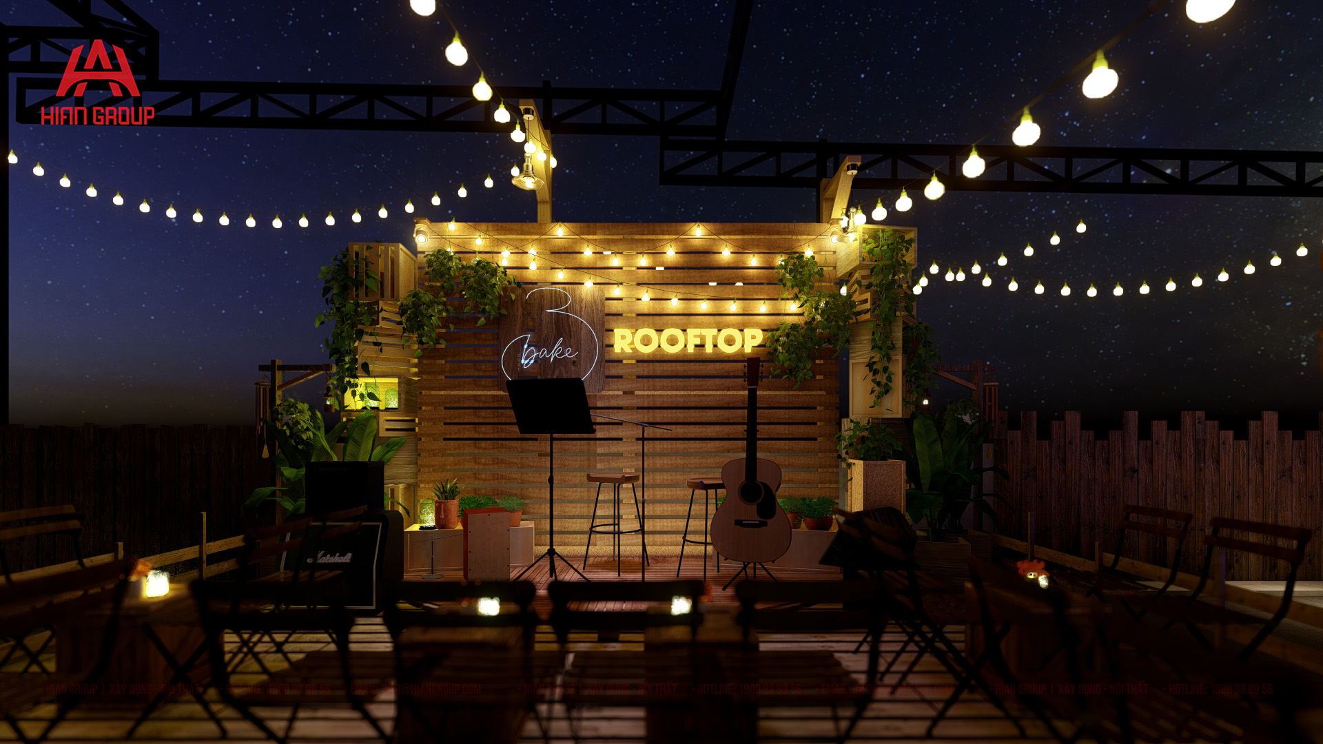 thiết kế quán cafe rooftop