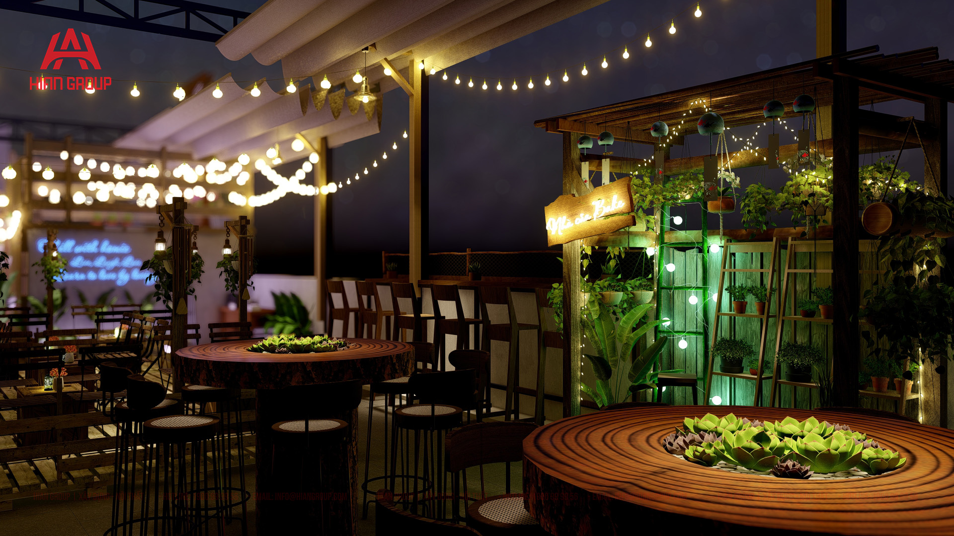 thiết kế quán cafe rooftop