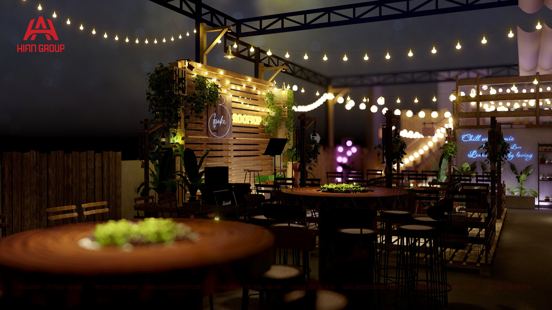 thiết kế quán cafe rooftop