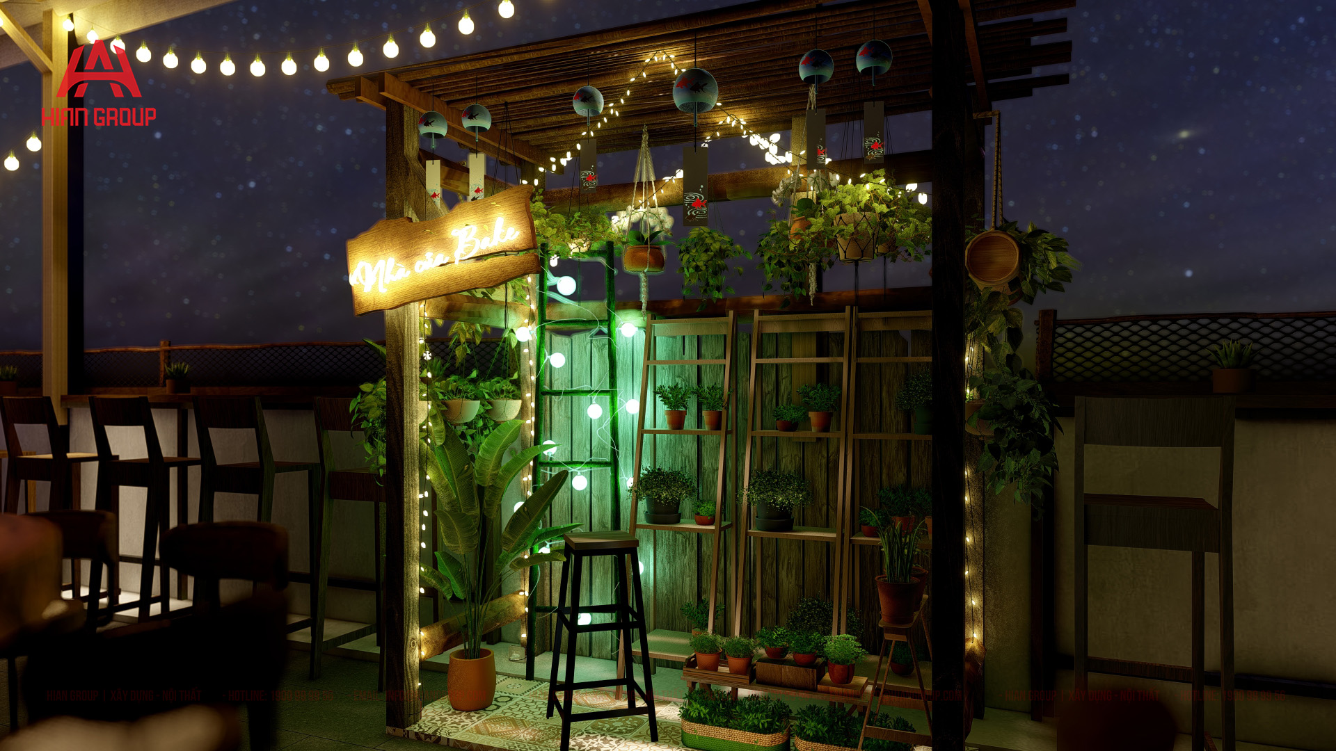 thiết kế quán cafe rooftop