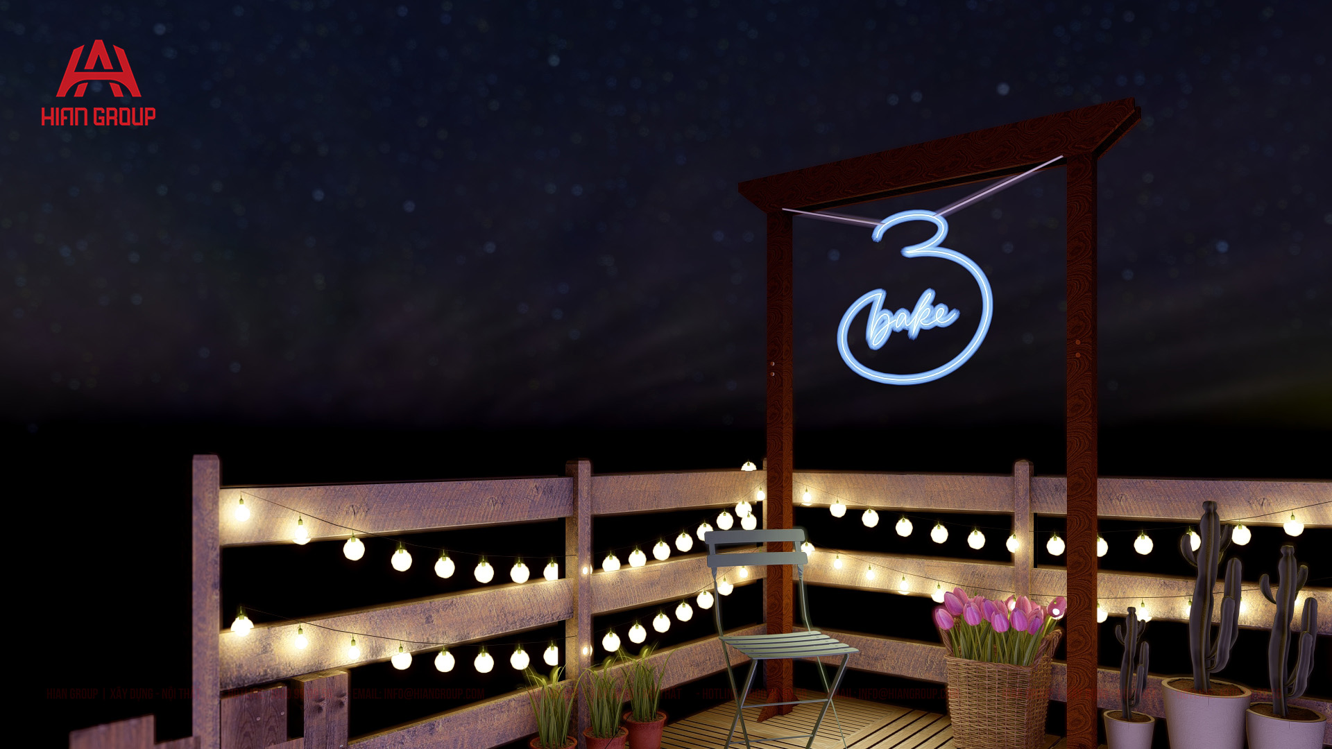 thiết kế quán cafe rooftop