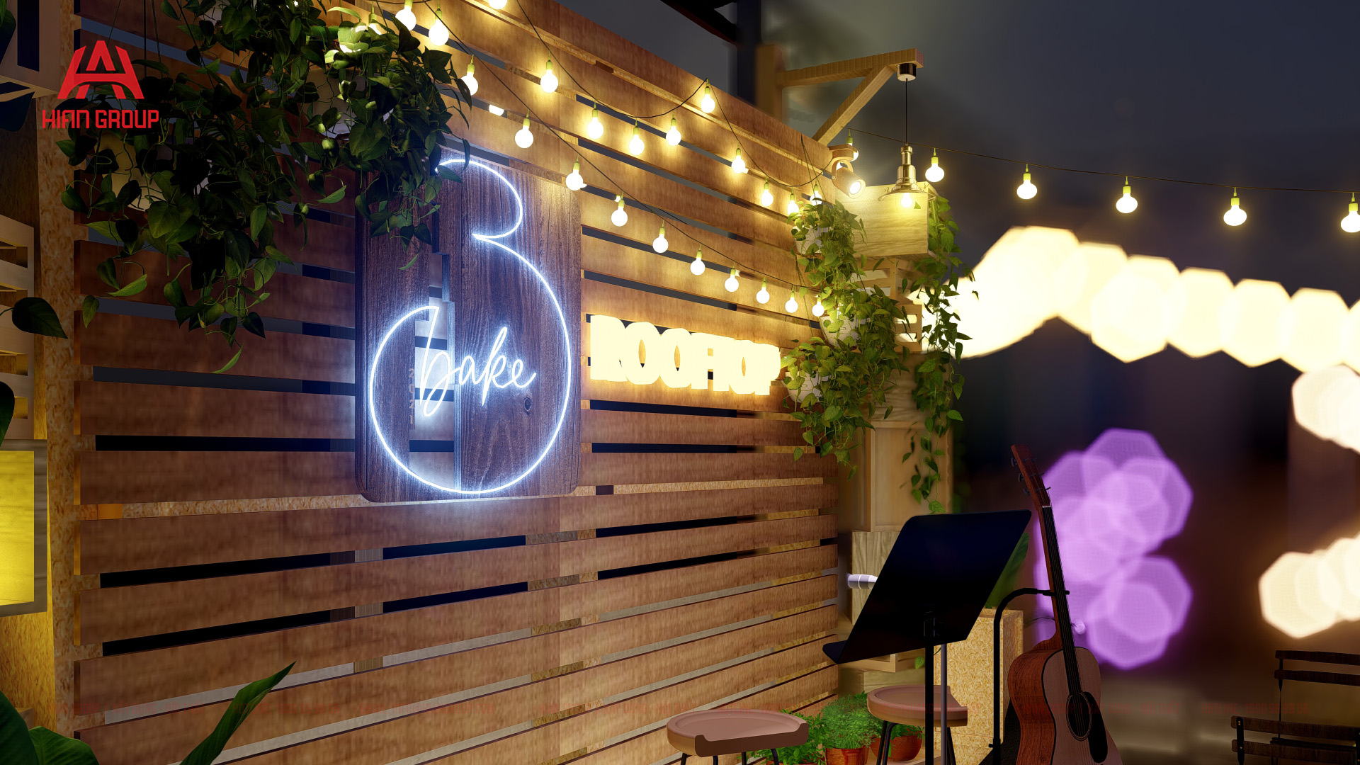thiết kế quán cafe rooftop