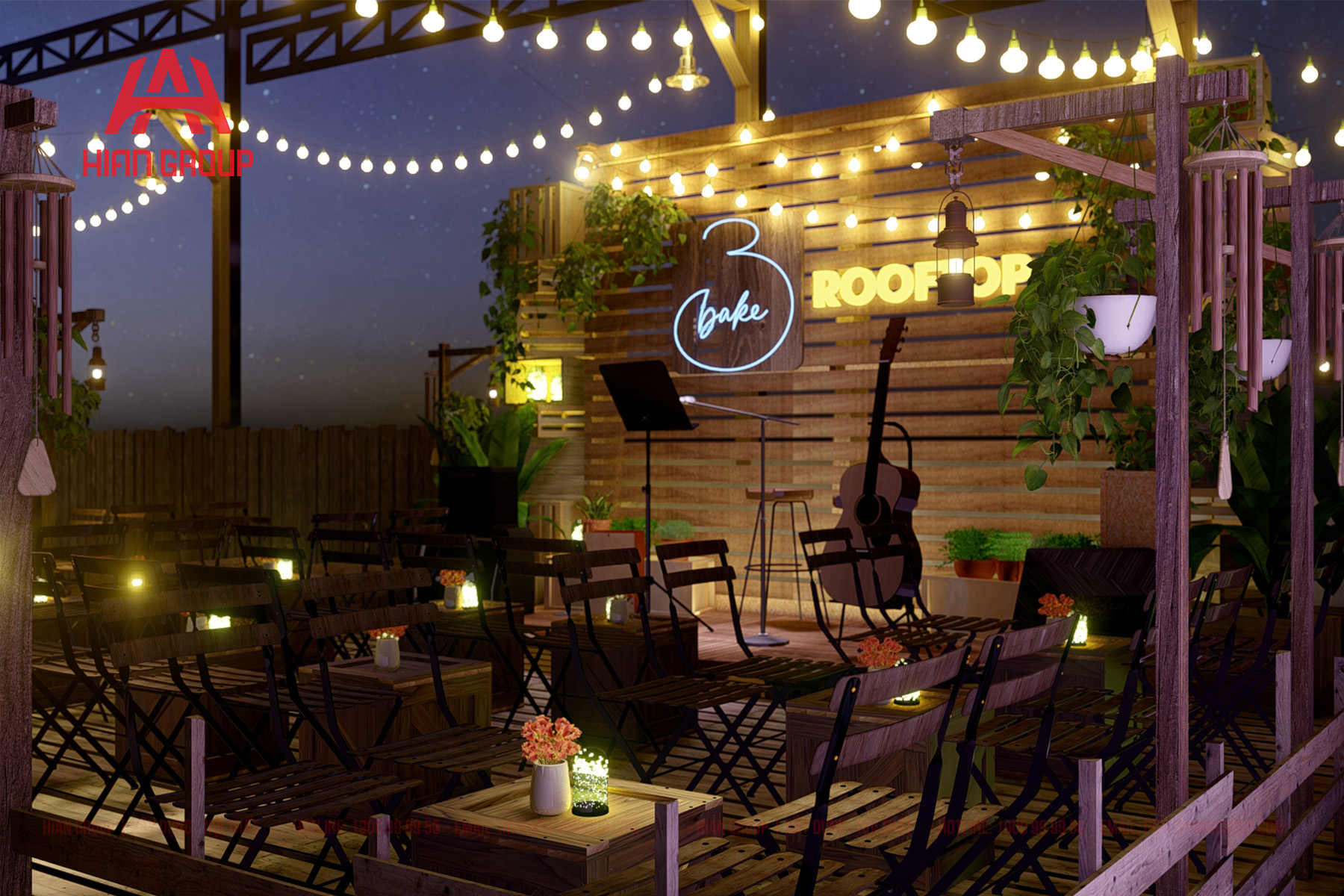 thiết kế quán cafe rooftop