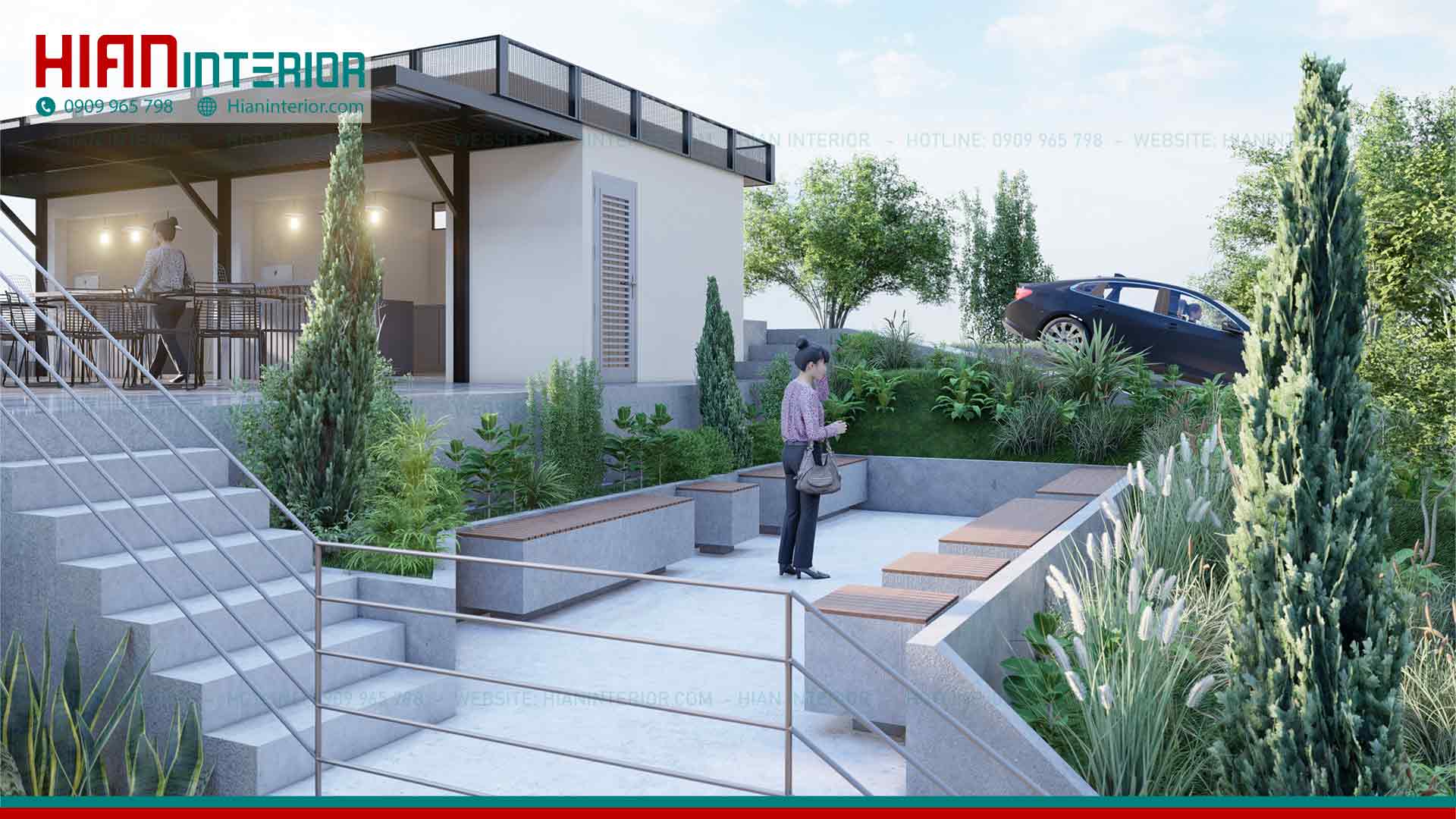 Thiết Kế Thi Công Quán Cafe Sân Vườn Khung Thép