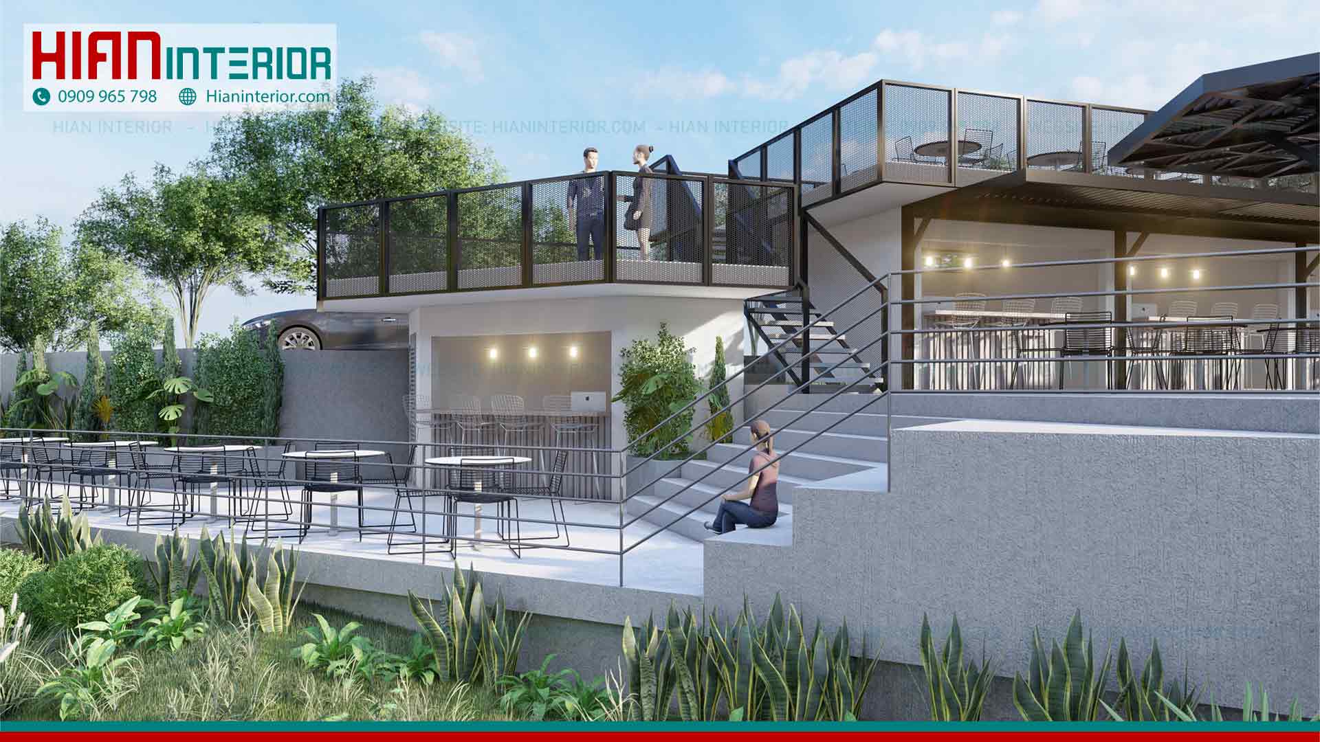 Thiết Kế Thi Công Quán Cafe Sân Vườn Khung Thép