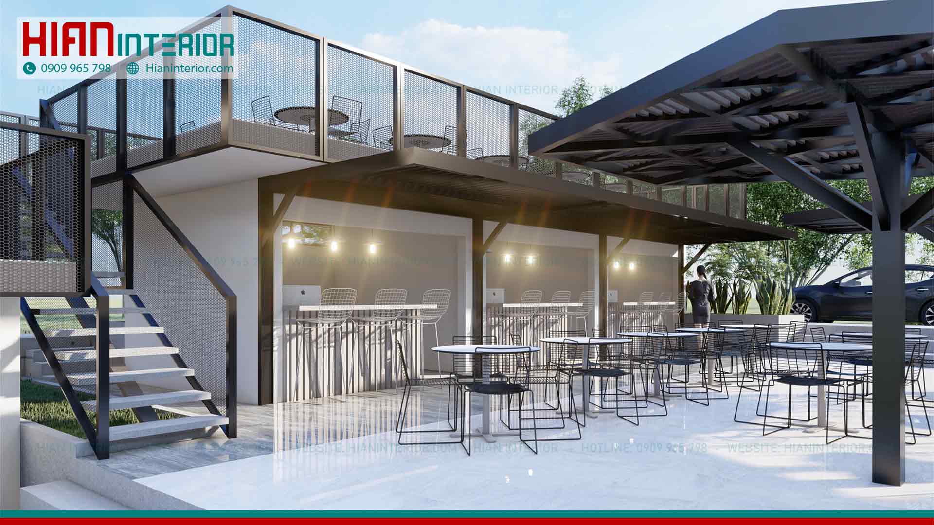 Thiết Kế Thi Công Quán Cafe Sân Vườn Khung Thép