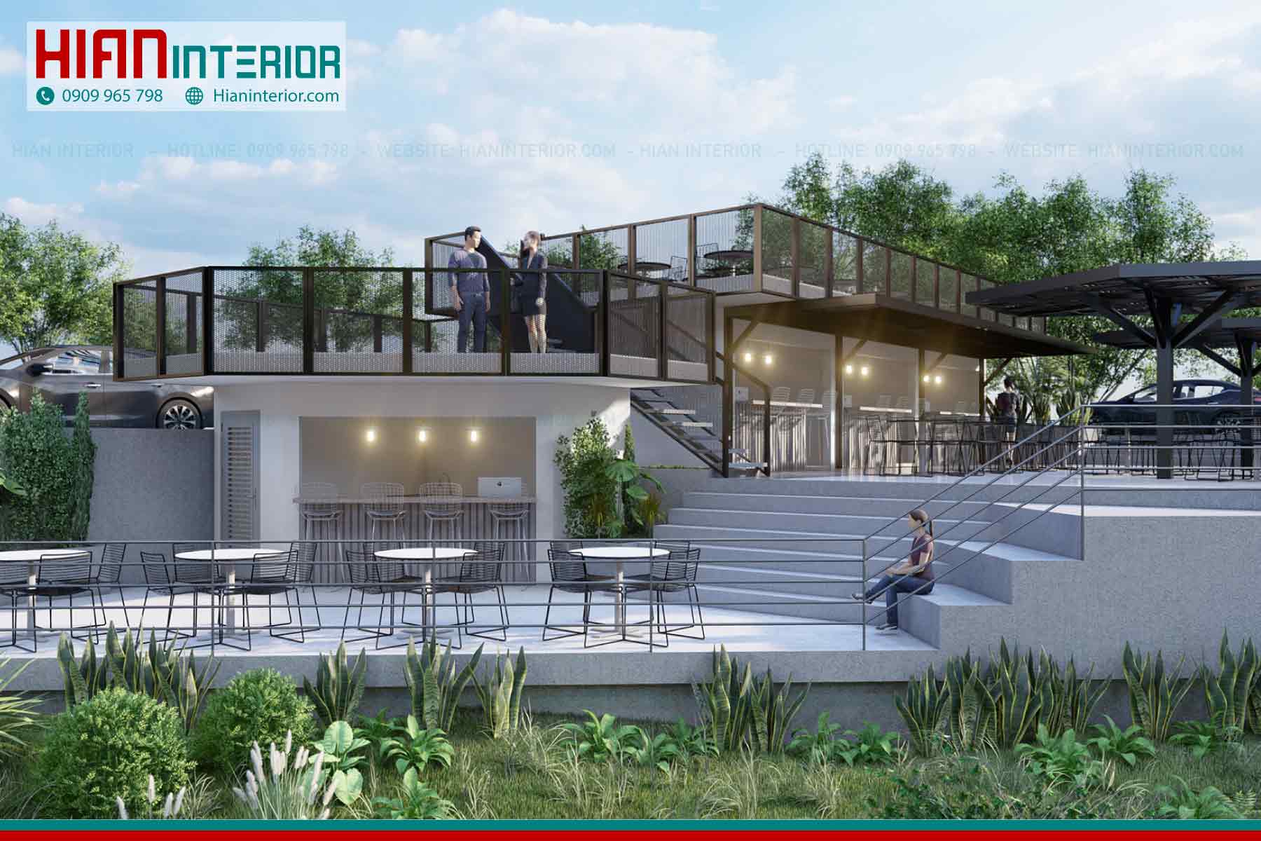 Thiết Kế Thi Công Quán Cafe Sân Vườn Khung Thép