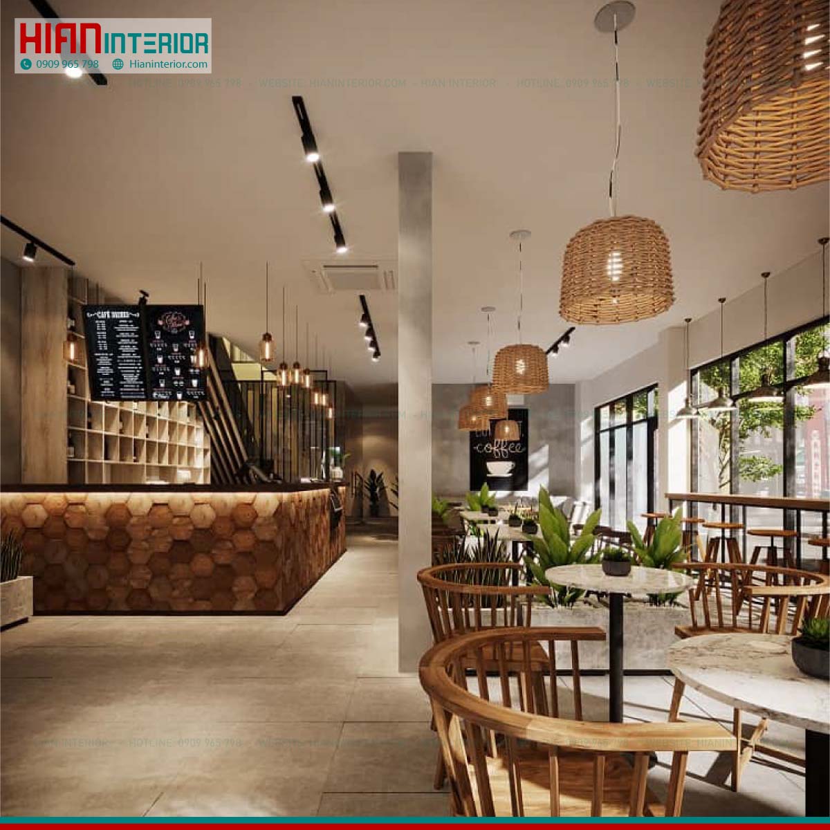 Thiết Kế Quán Cafe Khung Thép Hai Mặt Tiền