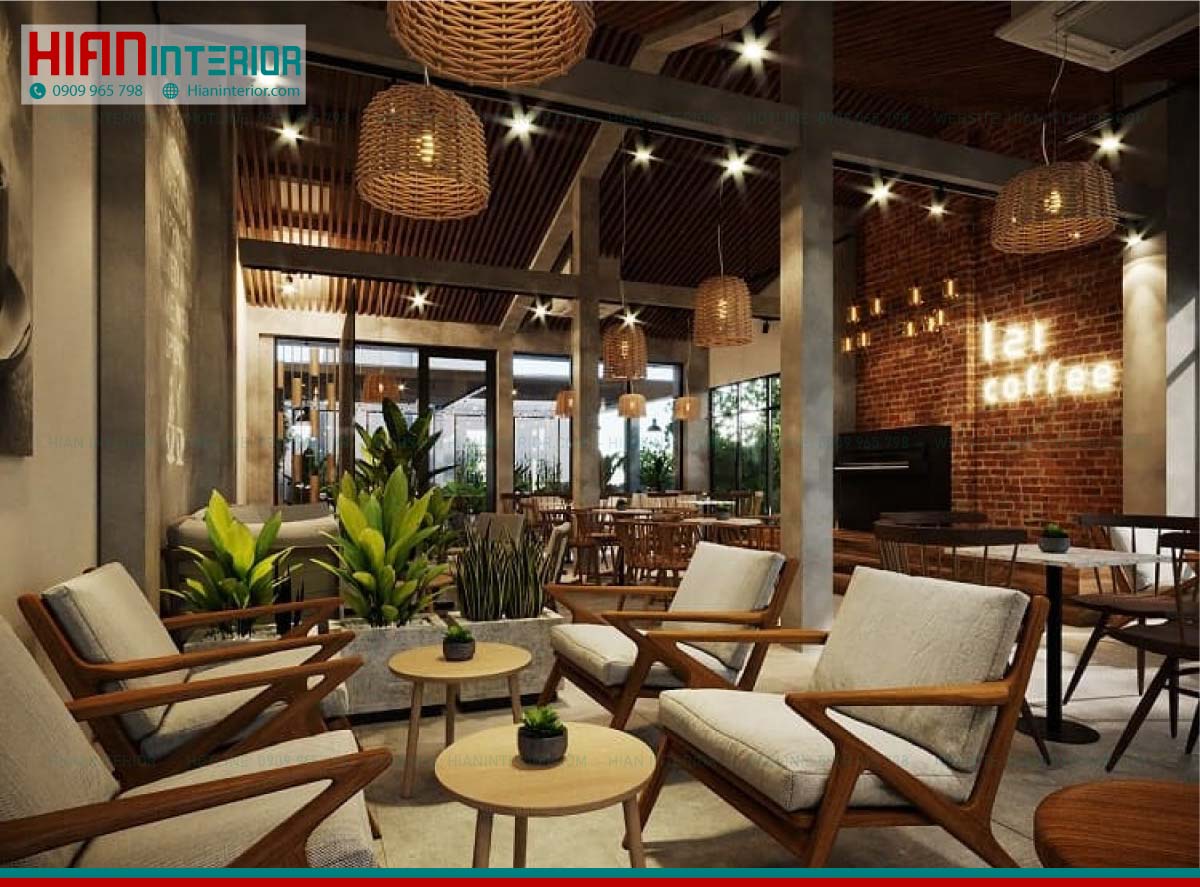 Thiết Kế Quán Cafe Khung Thép Hai Mặt Tiền