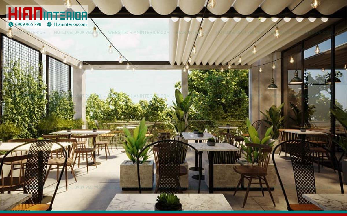 Thiết Kế Quán Cafe Khung Thép Hai Mặt Tiền