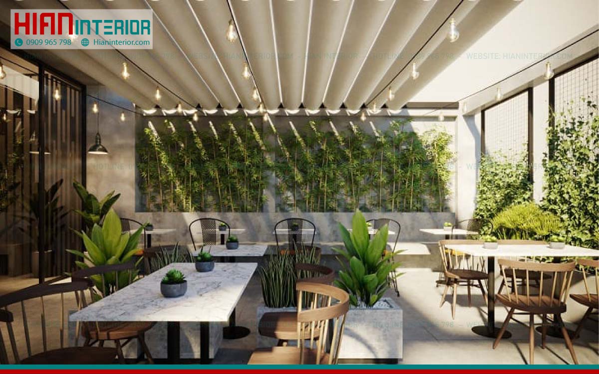 Thiết Kế Quán Cafe Khung Thép Hai Mặt Tiền