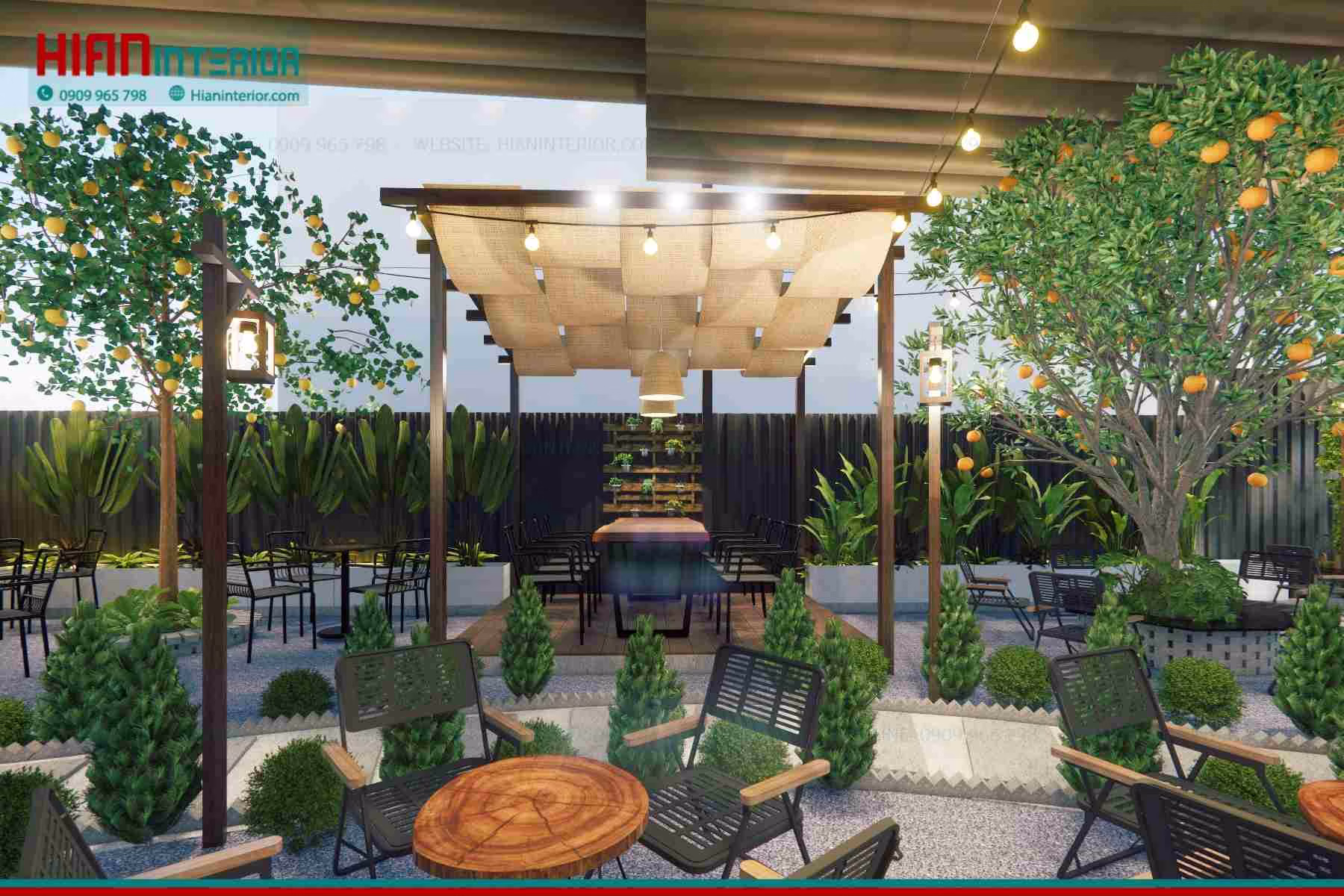 Thiết kế quán cafe sân vườn B00M coffee