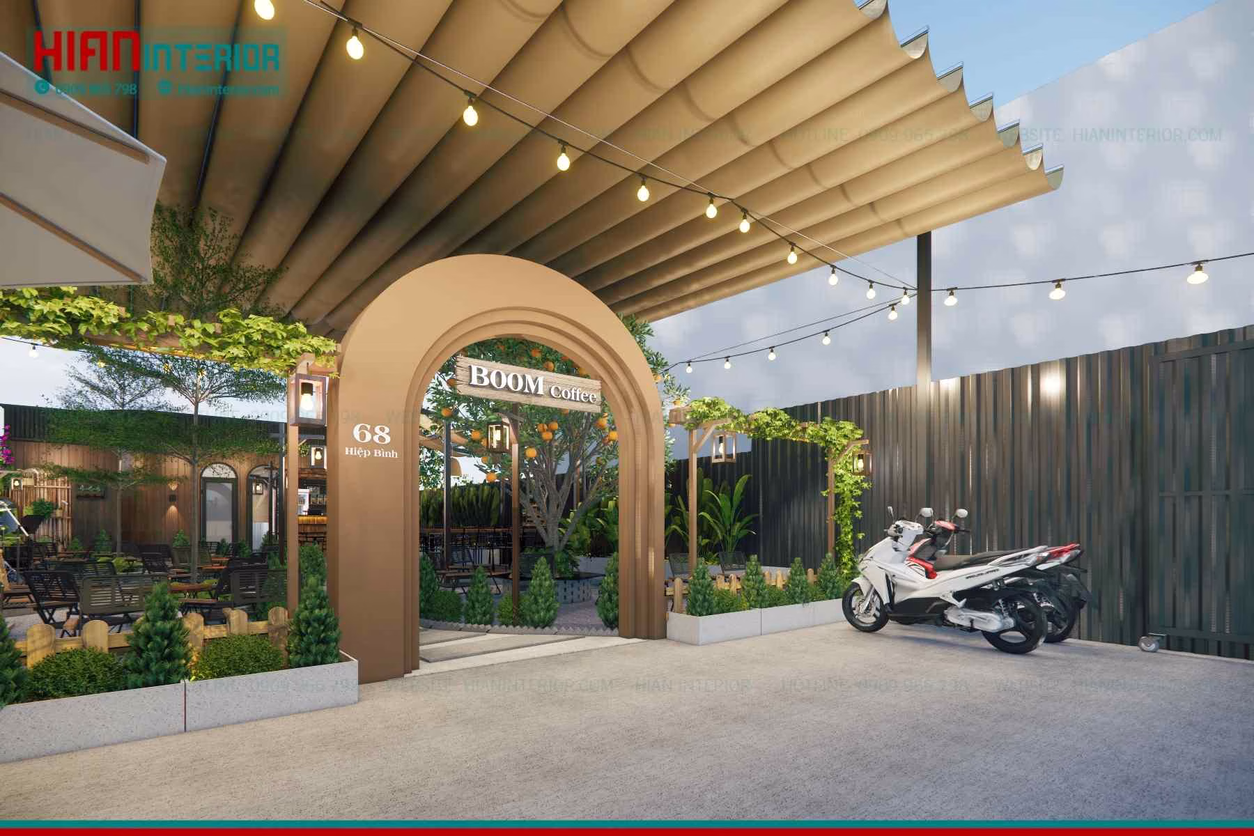 Thiết kế quán cafe sân vườn B00M coffee