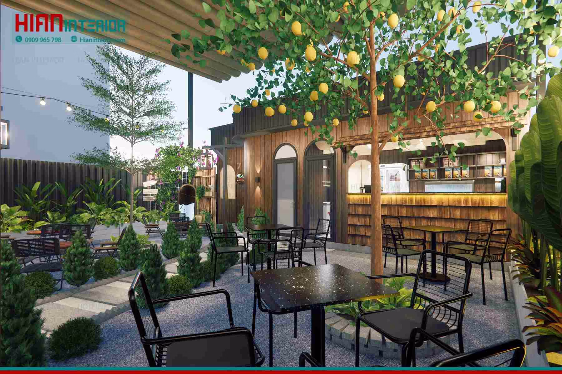Thiết kế quán cafe sân vườn B00M coffee