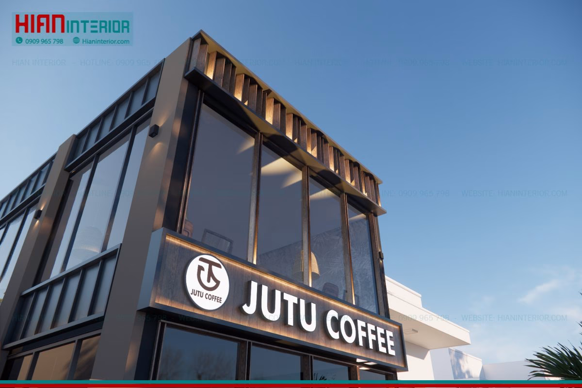 Thiết kế quán cafe khung thép Jutu trọn gói