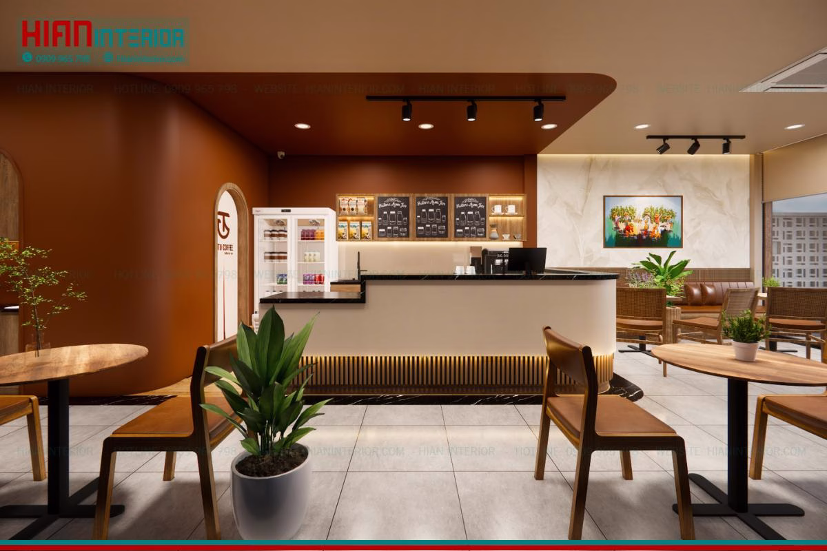 Thiết kế quán cafe khung thép Jutu trọn gói