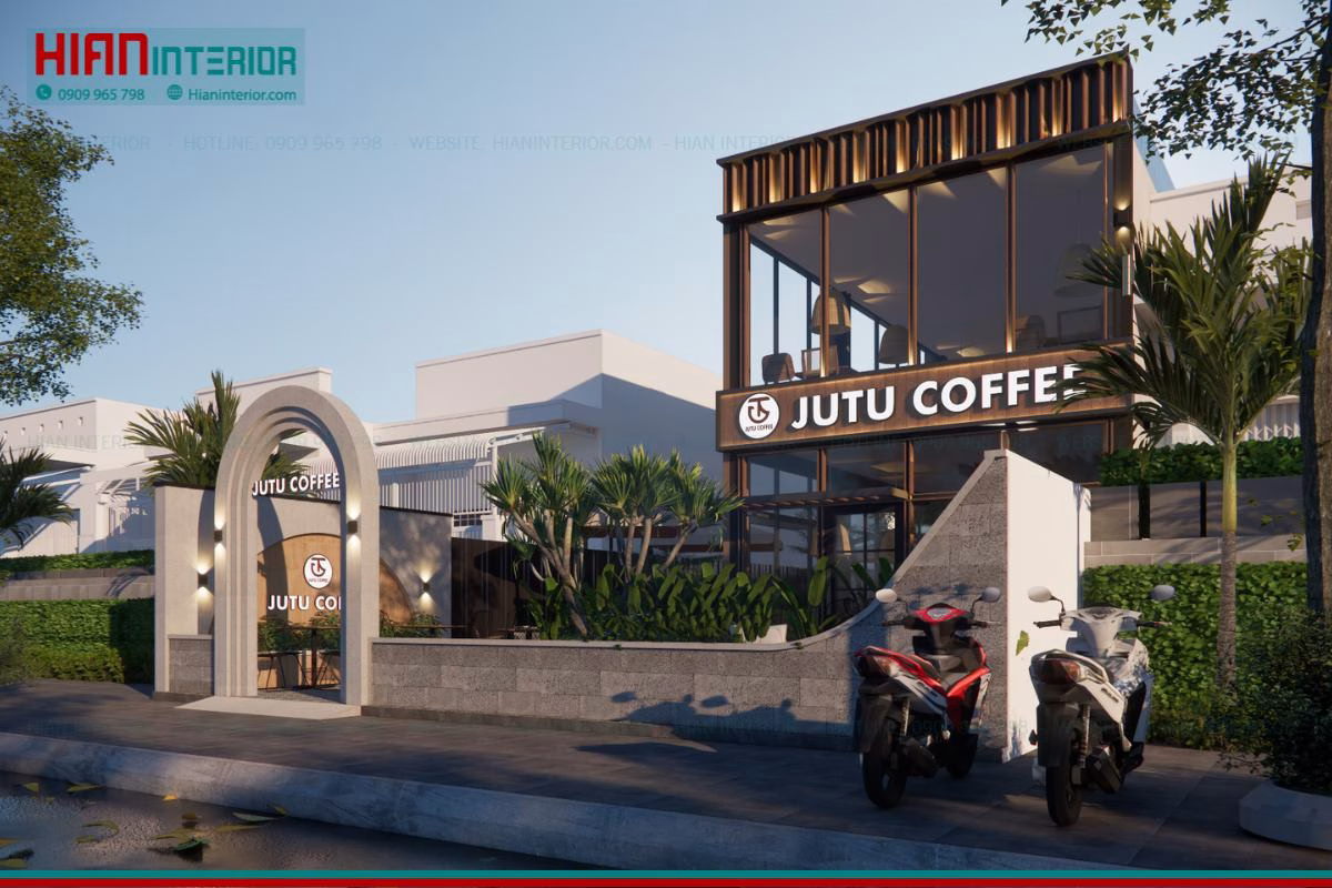 Thiết kế quán cafe khung thép Jutu trọn gói