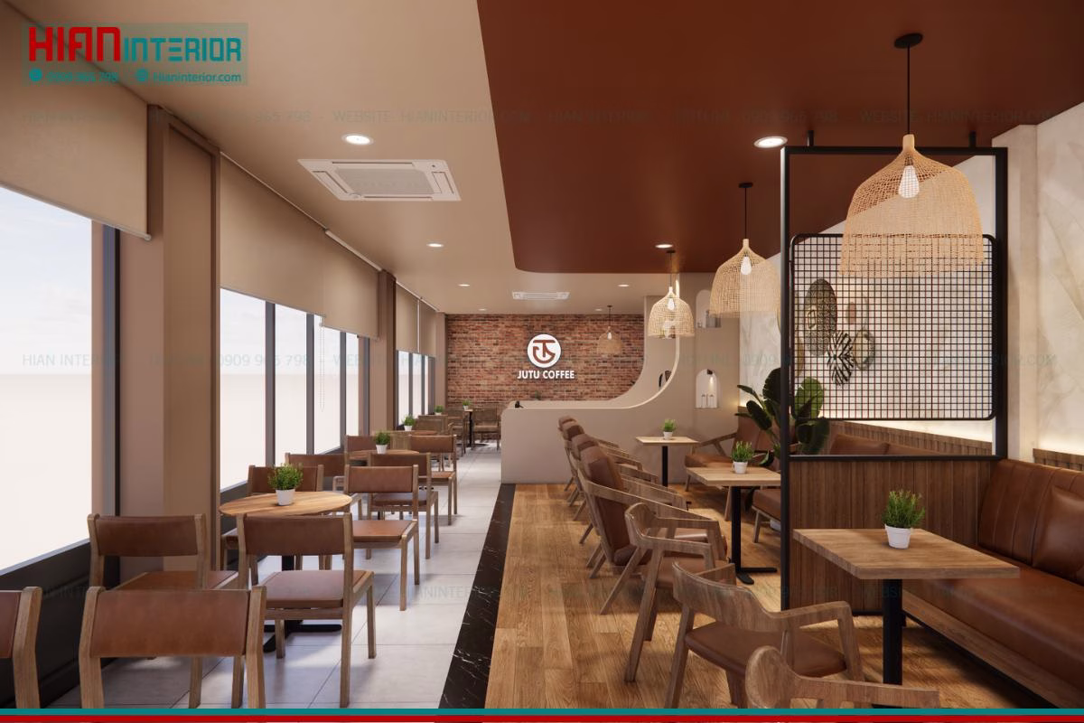 Thiết kế quán cafe khung thép Jutu trọn gói