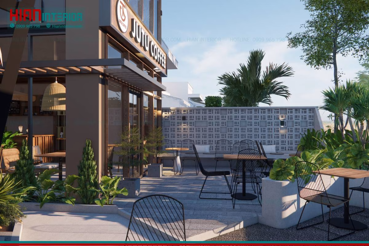 Thiết kế quán cafe khung thép Jutu trọn gói