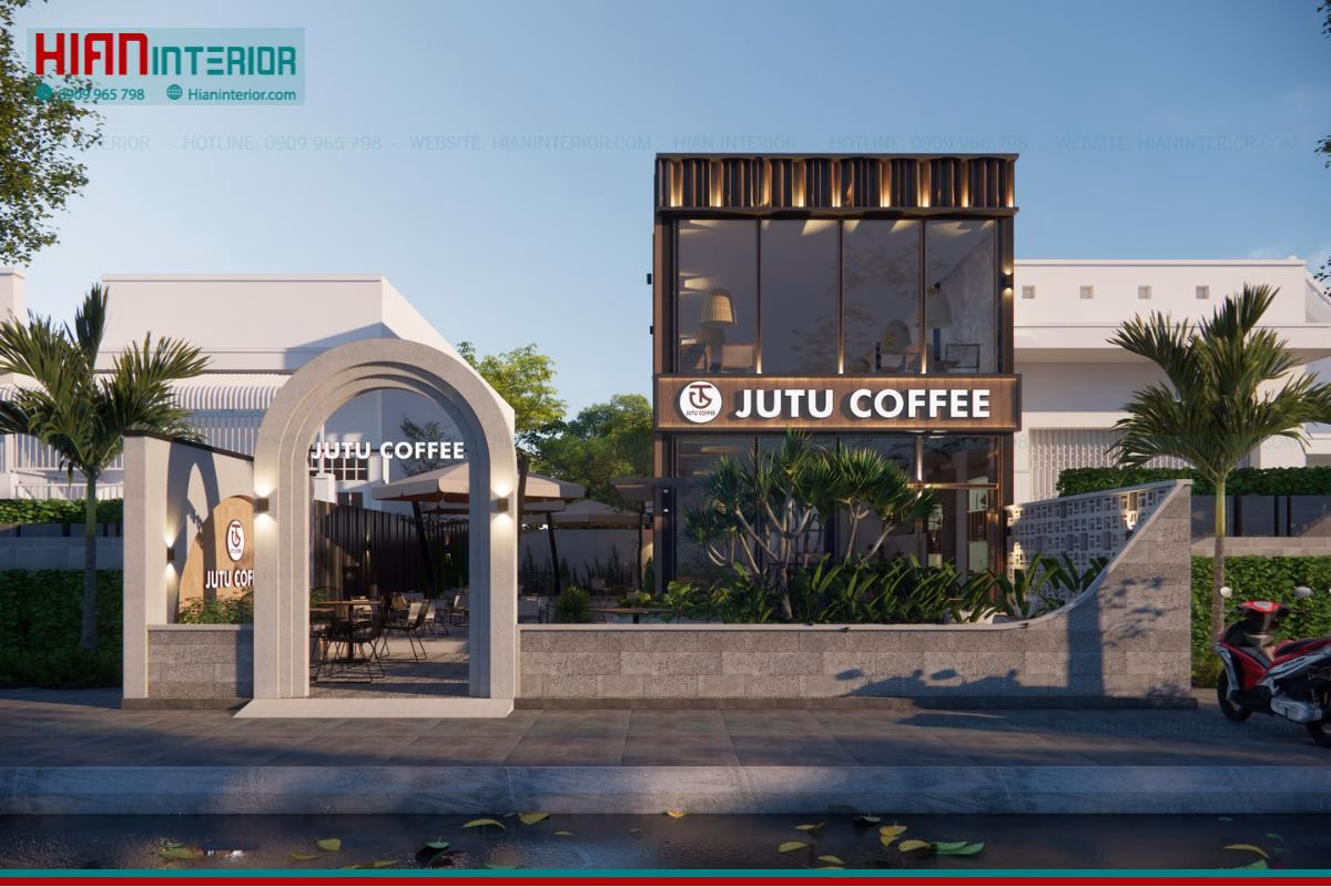 Thiết kế quán cafe khung thép Jutu trọn gói