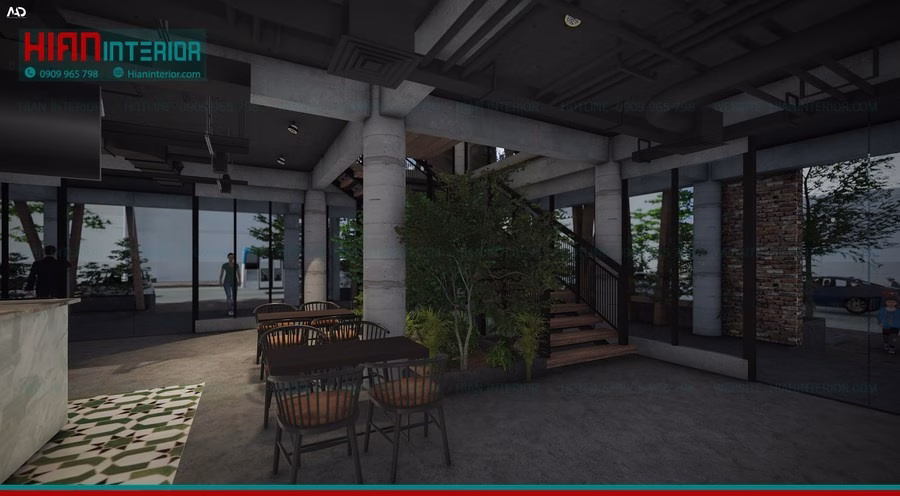 Quán Cafe Khung Thép Kết Hợp Thiên Nhiên