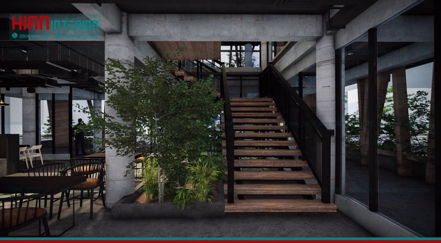 Quán Cafe Khung Thép Kết Hợp Thiên Nhiên