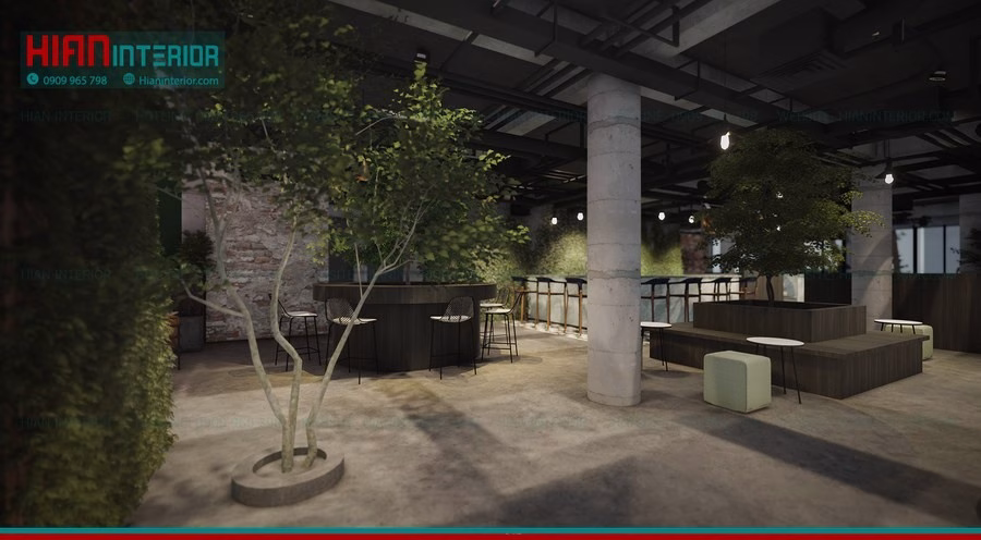 Quán Cafe Khung Thép Kết Hợp Thiên Nhiên
