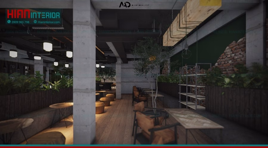 Quán Cafe Khung Thép Kết Hợp Thiên Nhiên