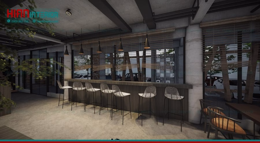 Quán Cafe Khung Thép Kết Hợp Thiên Nhiên