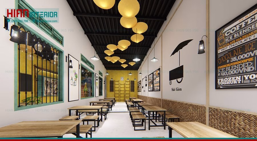 Quán Cafe Khung Thép Trong Nhà