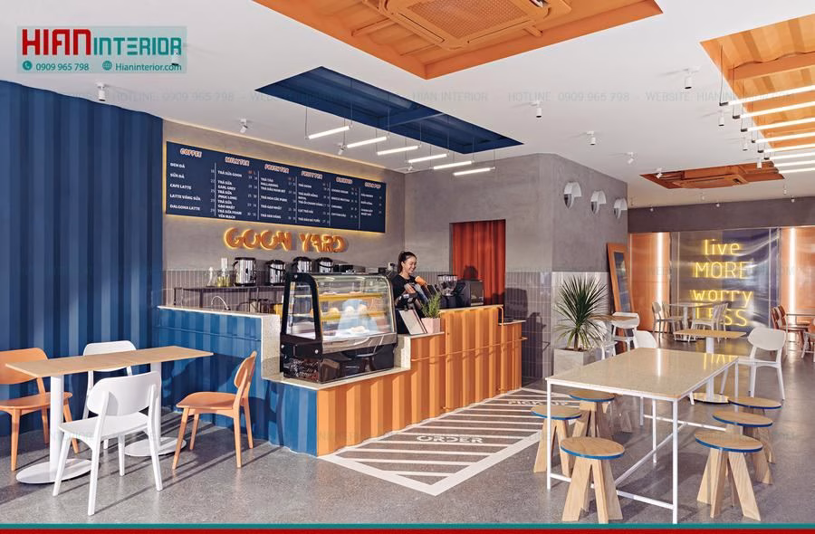 Thiết Kế Quán Cafe Khung Thép Không Gian Hẹp