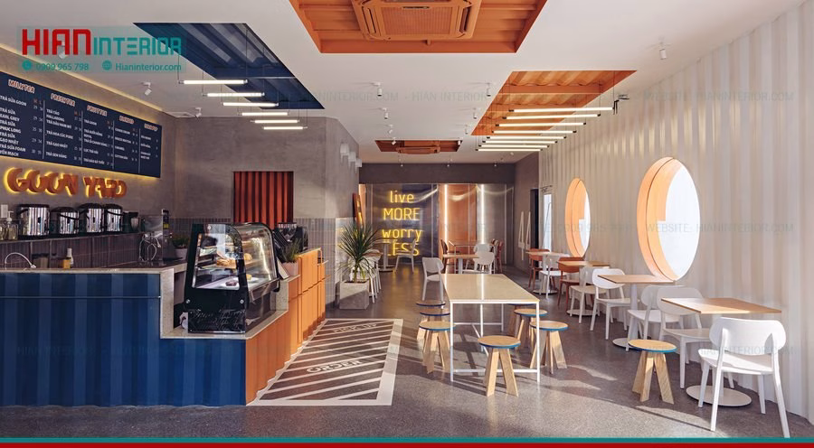 Thiết Kế Quán Cafe Khung Thép Không Gian Hẹp