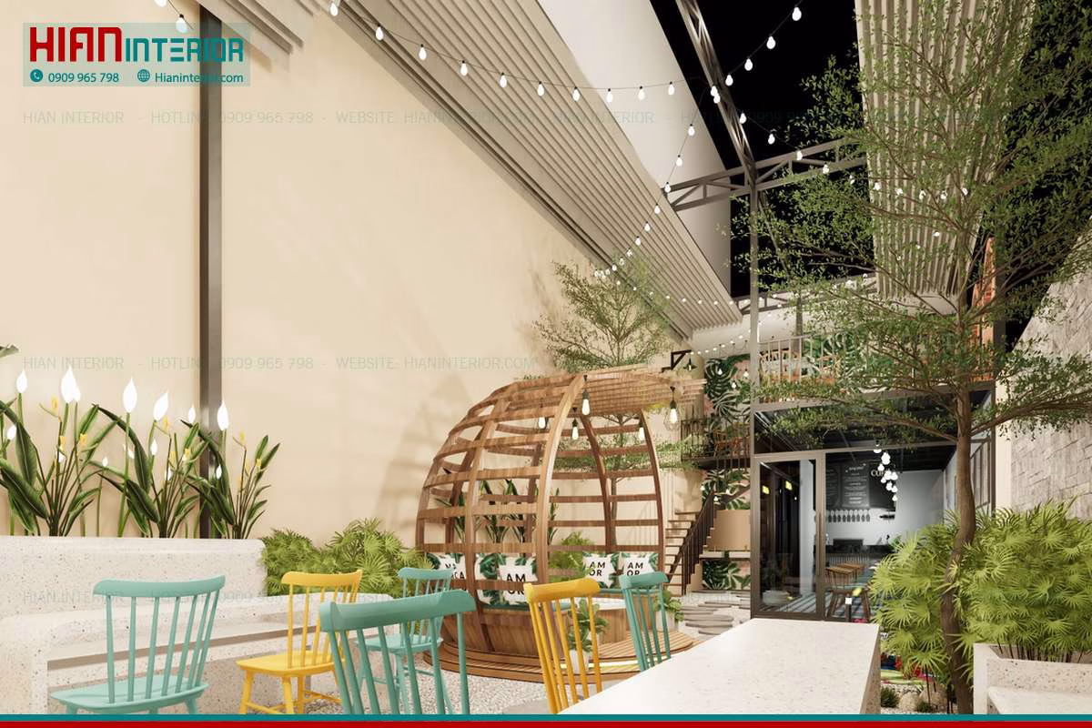Thiết Kế Quán Cafe Sân Vườn Đơn Giản
