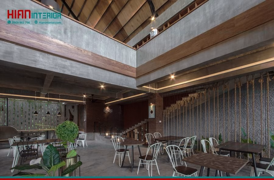 Thiết Kế Quán Cafe Khung Thép Mặt Bằng Nhỏ