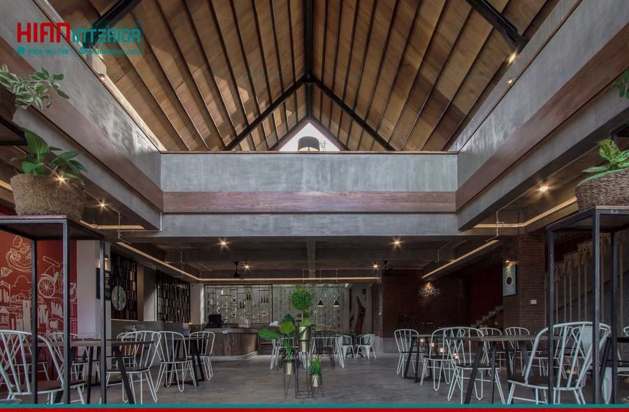 Thiết Kế Quán Cafe Khung Thép Mặt Bằng Nhỏ