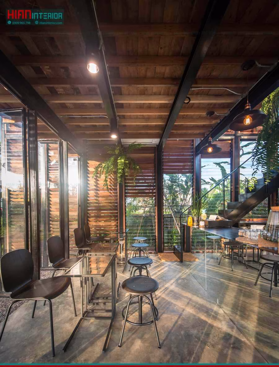 Quán Cafe Khung Thép Nhiều Ánh Sáng
